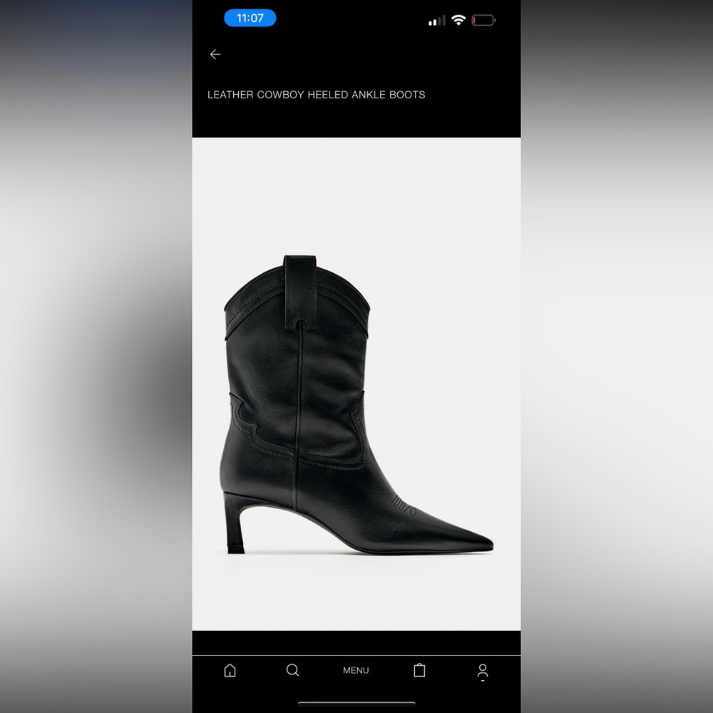 BRAND NEW black Leather cowboy ankle boots Zara 8